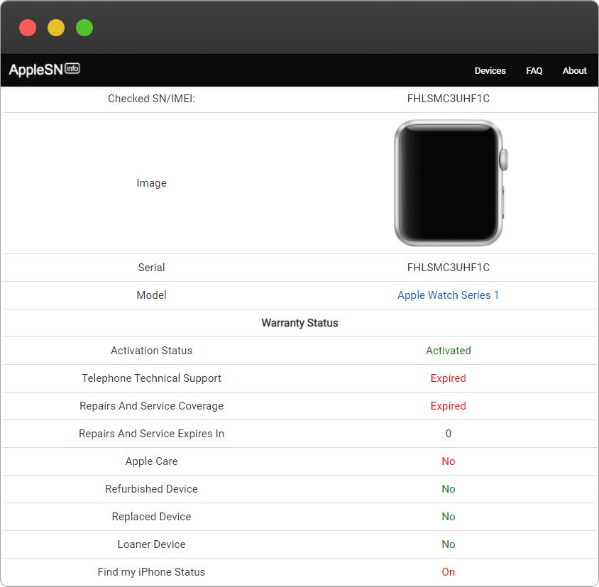 Apple Watch Series 1 Serial Number Lookup 