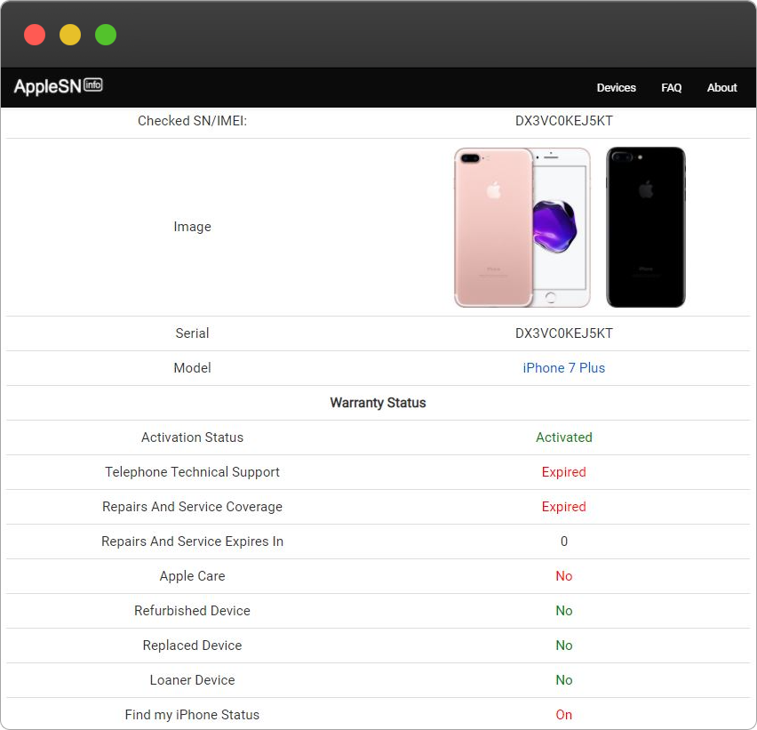 apple serial number info