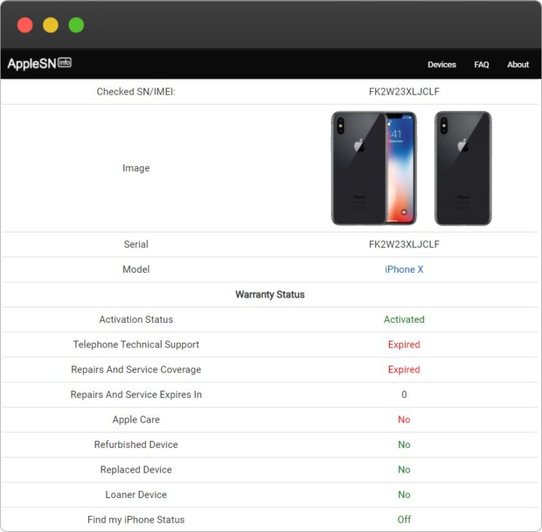 apple serial number check spec