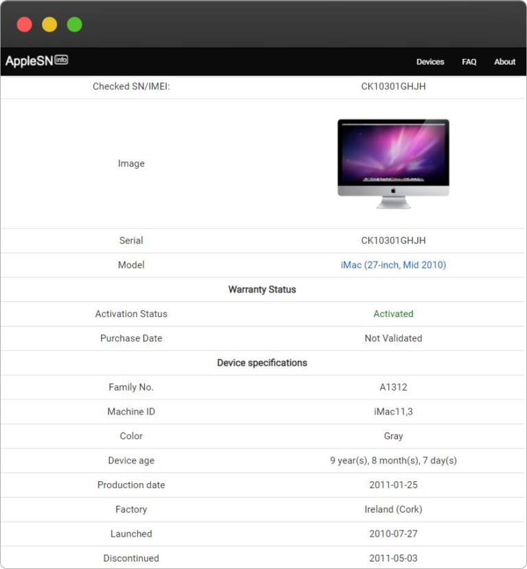 Apple iMac (27-inch, Mid 2010) Serial Number Lookup - AppleSN.info