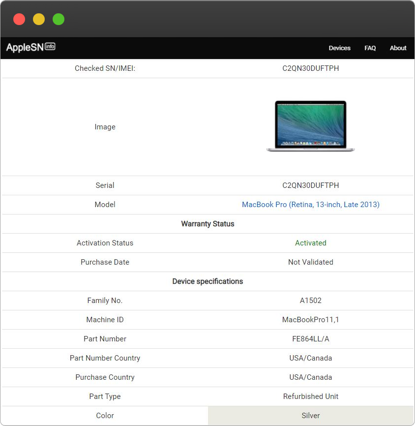 apple serial number info