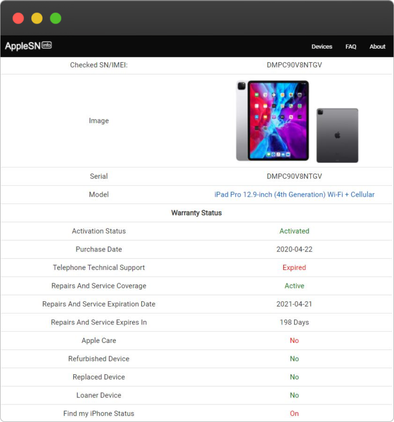 IPad Serial Number Lookup AppleSN info