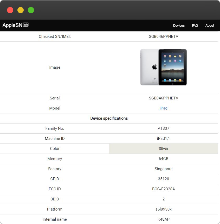 apple serial number info