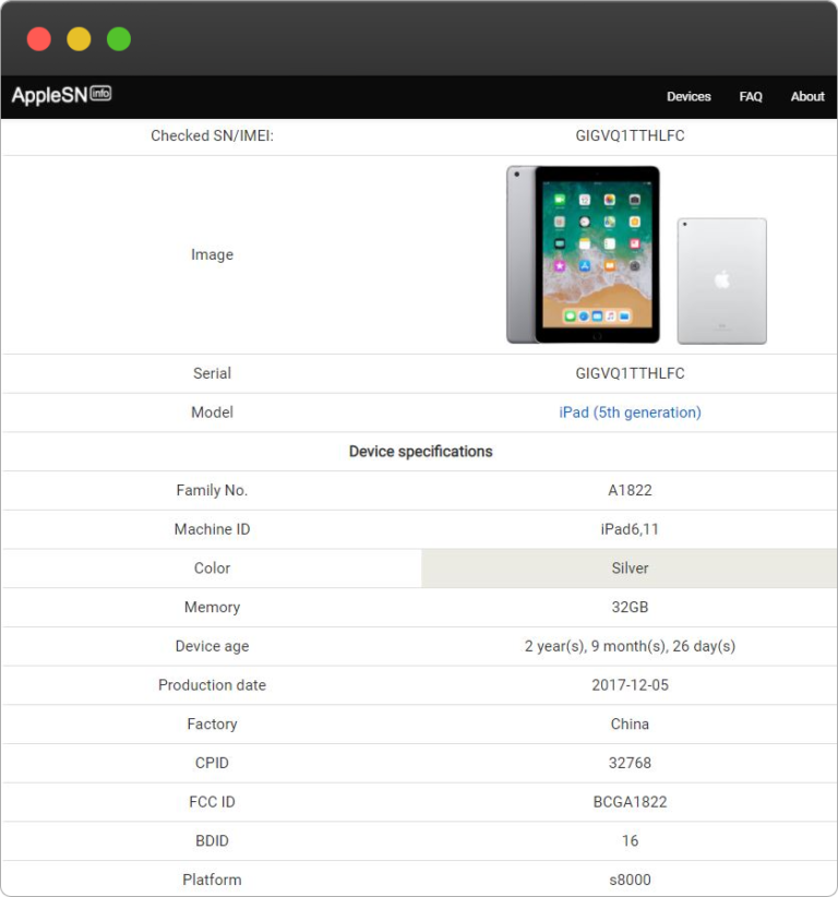 Apple iPad 5th generation Serial Number Lookup AppleSN.info