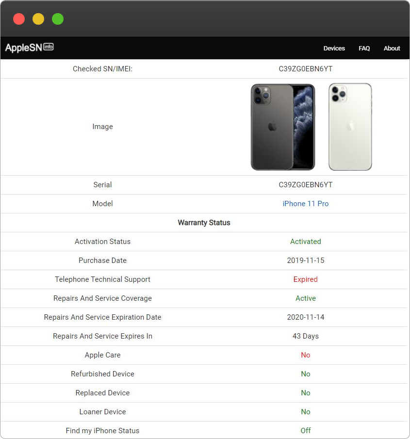 apple serial number info