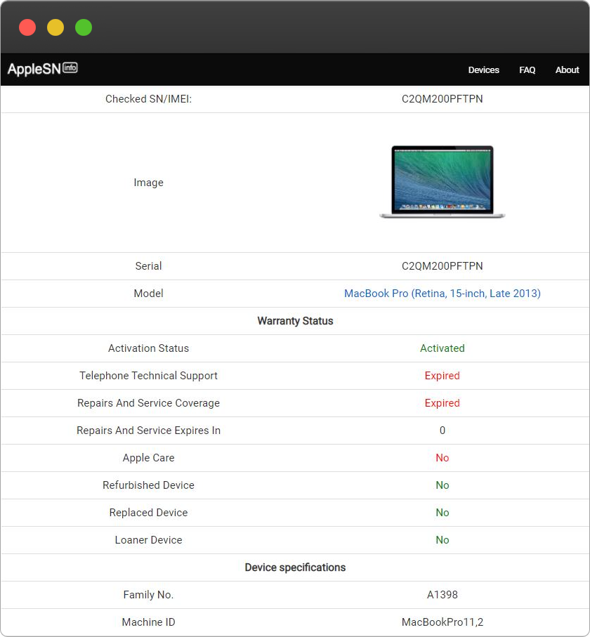 Apple MacBook Pro (Retina, 15-inch, Late 2013) Serial Number Lookup