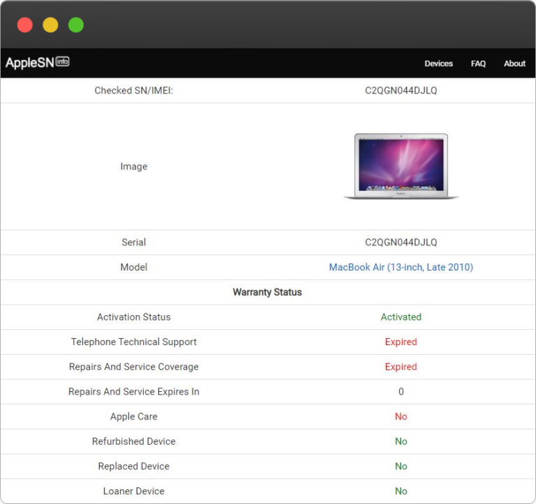 Apple MacBook Air (13-inch, Late 2010) Serial Number Lookup - AppleSN.info