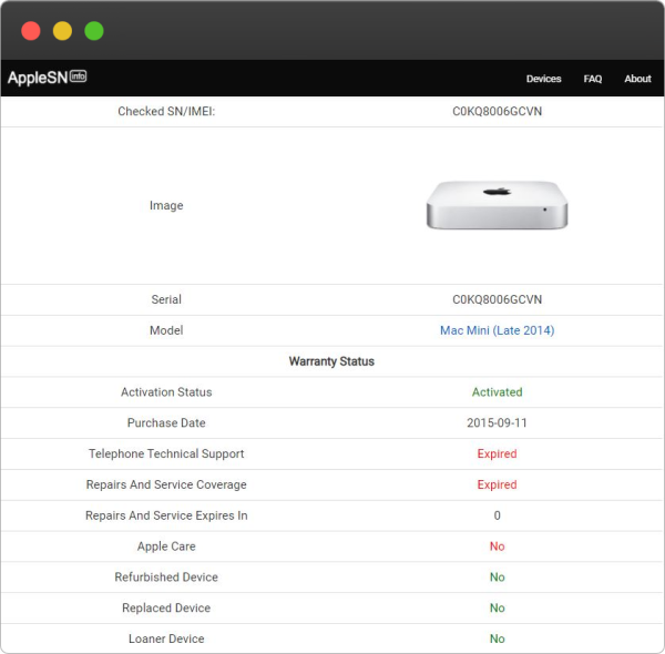 Apple Mac mini (2018) Serial Number Lookup - AppleSN.info